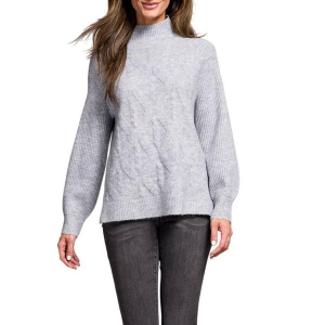 Women's Tribal Pullover Sweater Puff Sleeve Small Grey Mix