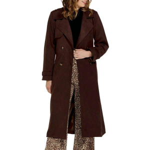 Women's Le Lis Long Suede Trench Overcoat XSmall Brown