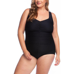 Women's Maxine Textured Spa Shirred Leg One Piece Swimsuit Sporty 18W Black