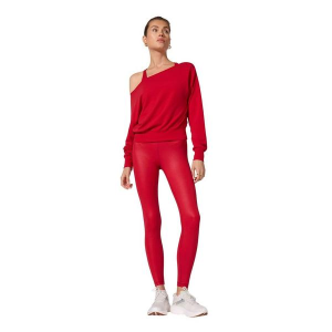 Women's MPG Sport Cozy Fleece Flashdance Crewneck Sweatshirt Medium Haute Red