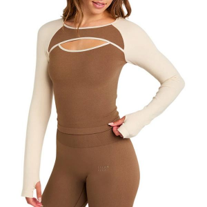 Women's Cream Yoga Charlottle Cutout Long Sleeve Shirt Large Latte/White
