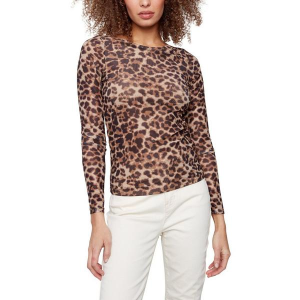 Women's Charlie B Printed Mesh Long Sleeve Shirt Large Leopard