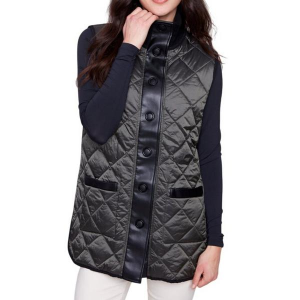 Women's Charlie B Reversible Button-Front Quilted Vest Medium Spruce