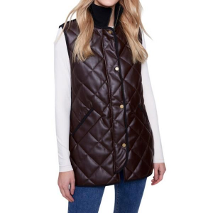 Women's Charlie B Quilted Faux Leather Vest Large Mocha