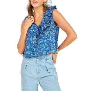 Women's Sadie And Sage Keepsafe Gathered V-Neck Tank Top Large Blue