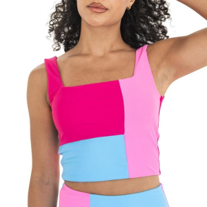 Women's Janela Bay Square Neck Crop Swim Tankini Contemporary XSmall Fuchsia Colorblock