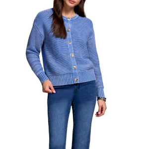 Women's Tribal Cardigan Button-Front Special Wash Large Blue