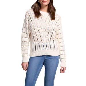 Women's Tribal Pullover Sweater Textured Special Wash Small Eggshell