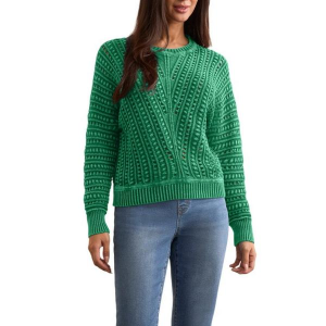 Women's Tribal Pullover Sweater Textured Special Wash XSmall Field Green