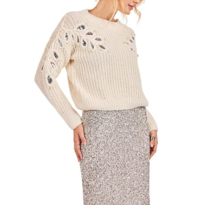 Women's Sadie And Sage Pullover Sweater Monroe Leaf Large Ivory Silver