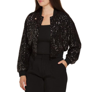 Women's DRESS FORUM Shimmer Bomber Jacket Small Black Gold