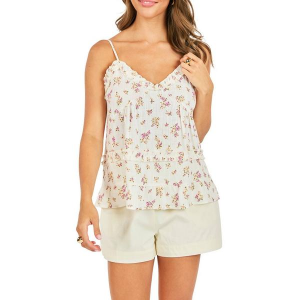 Women's Sadie And Sage Bouquet Ruffle V-Neck Tank Top Medium White Multi