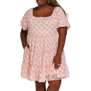 Women's DAVI & DANI Bubble Sleeve Tiered Shift Dress 2X Cream Red