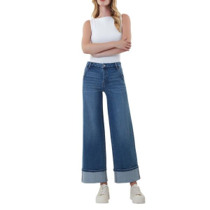 Women's Vervet Slant Pocket Cuffed Wide Leg Jeans Medium Wash 32 28