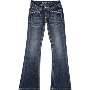 Girls' Grace In LA Flap Pocket Bootcut Jeans Med Wash 14