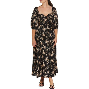 Women's DRESS FORUM Puff Sleeve Floral Maxi Dress Large Midnight Rose