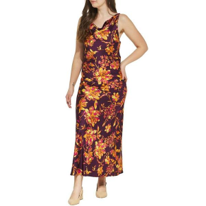 Women's DRESS FORUM Satin Floral Maxi Shift Dress Small Golden Night