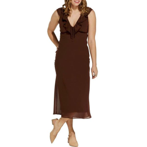Women's Le Lis Ruffle Midi Dress Small Brown