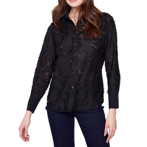 Women's Charlie B Chiffon Long Sleeve Button Up Shirt XLarge Black