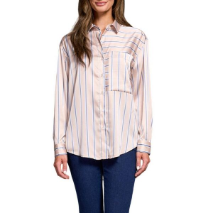 Women's Tribal Printed Satin Long Sleeve Button Up Shirt Medium Beige