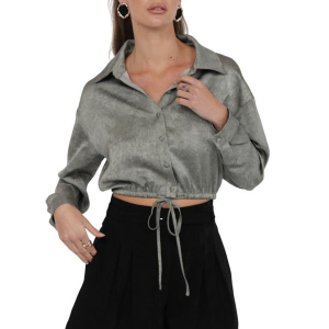 Women's Sage The Label Forever Yours Long Sleeve Button Up Shirt XSmall Steel Grey Heather