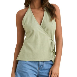 Women's Rhythm Emi Wrap V-Neck Tank Top Large Palm