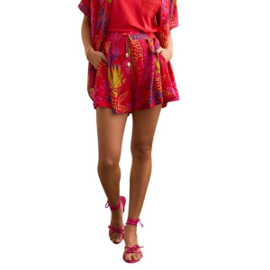 Women's Tribal Shell Detail Pleated Flowy Shorts 2XLarge Tango Red