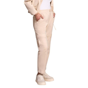 Women's Tribal Faux Suede Cargo Elastic Waist Pants Small Cream