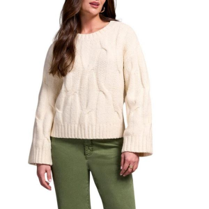 Women's Tribal Pullover Sweater Cable-Knit Textured Small Cream