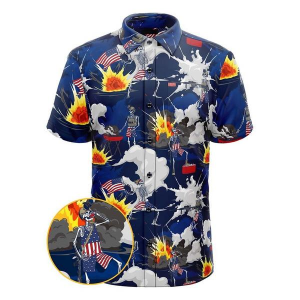 Men's Retro Rifle Me and the Boyz Button Up Shirt Medium Red/White/Blue