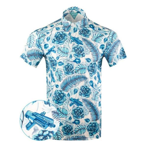 Men's Retro Rifle Shotgun Safari V2 Polo Medium White Aqua