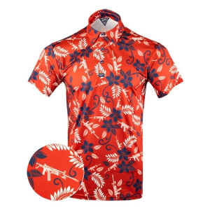 Men's Retro Rifle Hula Red Polo Medium Red Blue