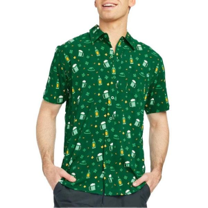 Men's Tipsy Elves Ice Cold Clover Button Up Shirt Medium Green