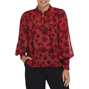 Women's DRESS FORUM Ruffle Long Sleeve Blouse Small Red Rouge