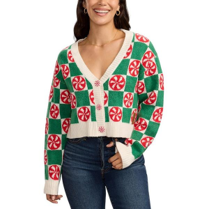 Women's Tipsy Elves Pullover Sweater Cozy Knit Checkered XLarge White