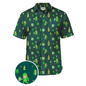 Men's Tipsy Elves Pixel Paddy Button Up Shirt 2XLarge Green