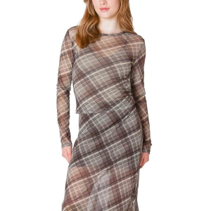 Women's Dex Clothing Mesh Long Sleeve Shirt Small Plaid