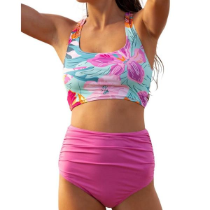 Women's Nani Swimwear High Rise Ruched Swim Bottoms Sporty Large Cameo