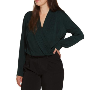 Women's DRESS FORUM Ribbed Satin Bodysuit Small Pine