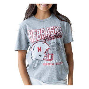 Nebraska Cornhuskers Gameday Social Women's Stadium Sketch T-Shirt Large Heather Grey