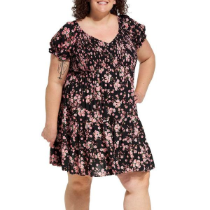 Women's Angie Smocked Bodice Babydoll Dress 3X Black