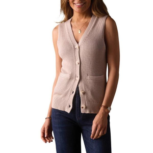 Women's The Normal Brand Sweater Vest Ada Knit Button Large Birch