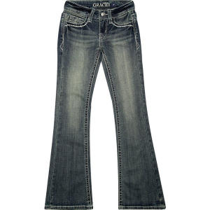 Girls' Grace In LA Embossed Bootcut Jeans Med Wash 7