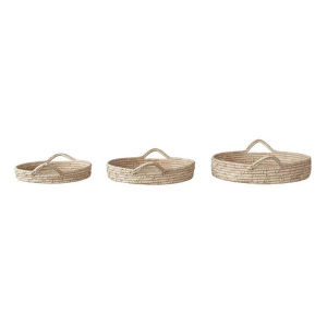 Creative Co-Op Decorative Hand-Woven Grass & Date Leaf Baskets w/ Handles