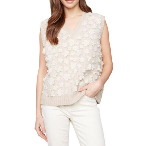 Women's Charlie B Sweater Vest Floral Mesh Large Oatmeal