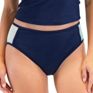Women's Janela Bay Mid Rise Mesh Detail Swim Bottoms Contemporary Large Navy and Teal