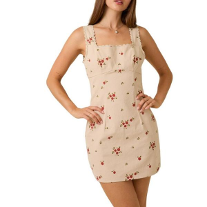 Women's Le Lis Lace Trim Detail Twill Dress Small Beige