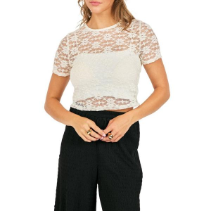 Women's Sadie And Sage Letters Lace Shirt Large Cream
