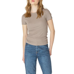 Women's Dex Clothing Basic Ribbed T-Shirt Small Almond
