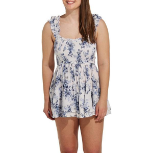 Women's Angie Smocked Romper Large White Blue